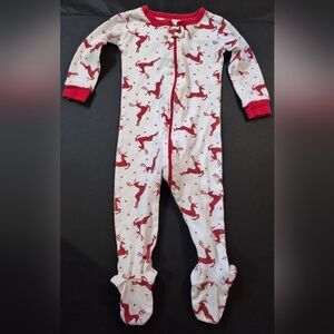 Leveret Baby Red & White Christmas Reindeer Footed Jumpsuit Pajamas US 6-12M